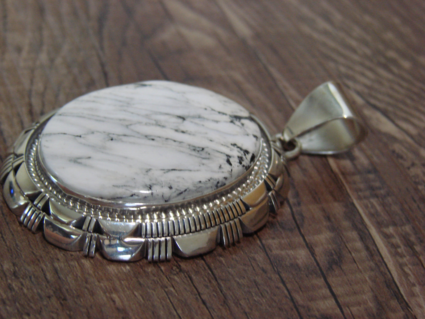 Navajo Sterling Silver & White Buffalo Turquoise Pendant by Yazzie