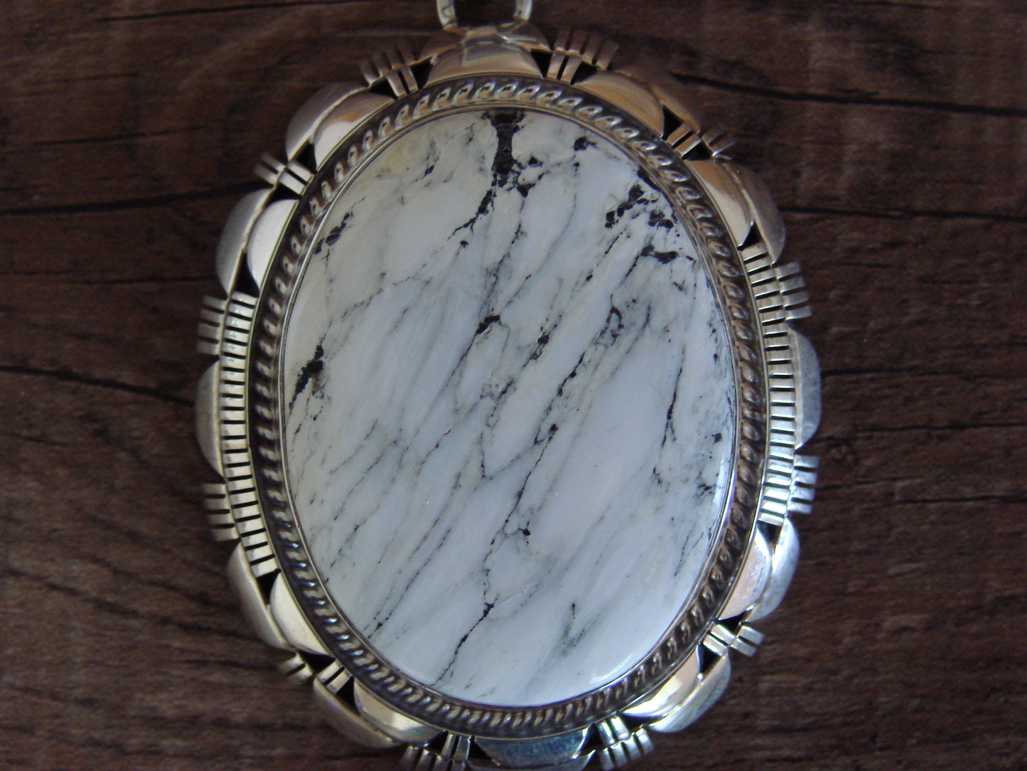 Navajo Sterling Silver & White Buffalo Turquoise Pendant by Yazzie