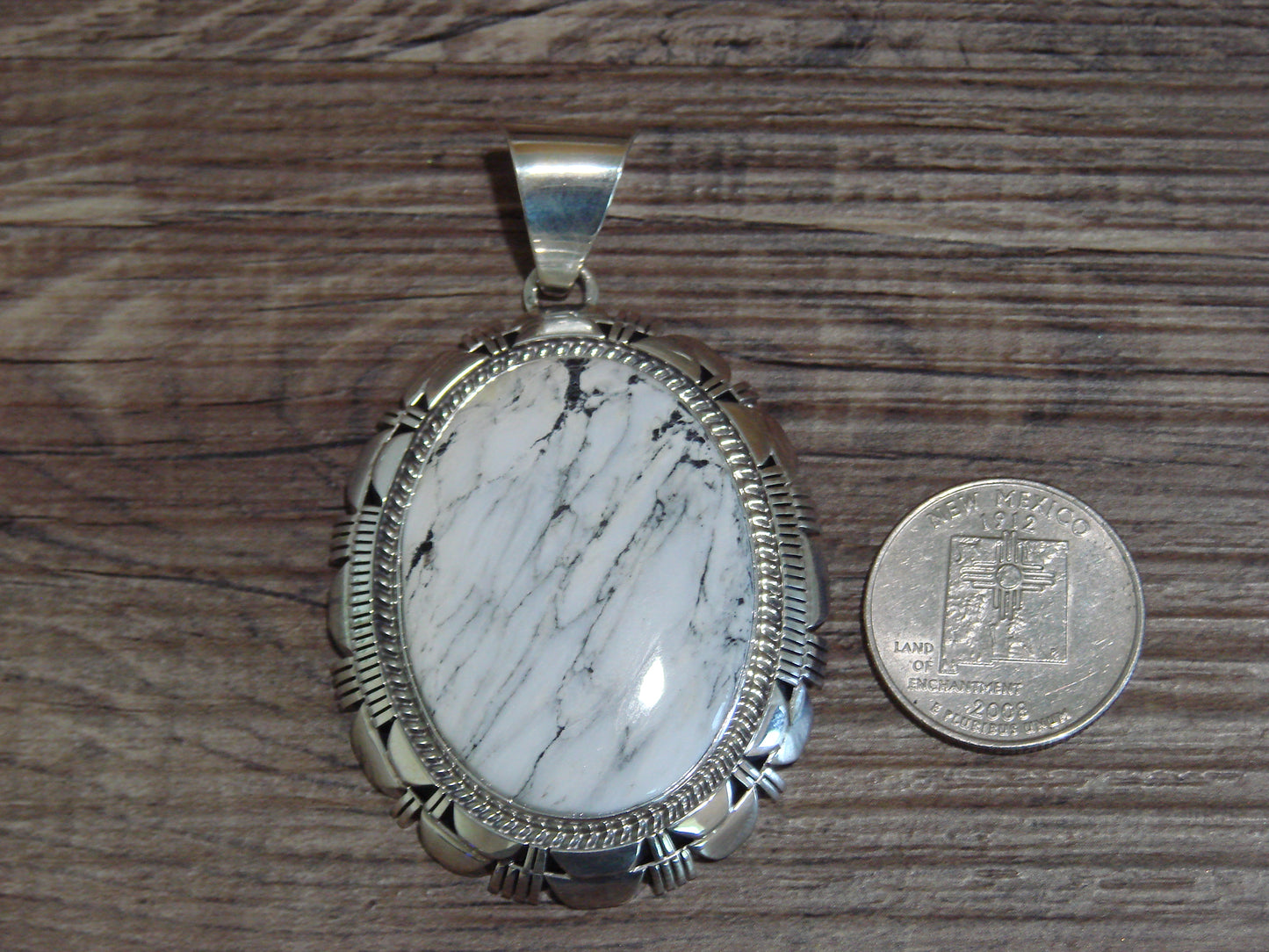 Navajo Sterling Silver & White Buffalo Turquoise Pendant by Yazzie