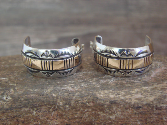 Navajo Sterling Silver & 14K Gold Half Hoop Earrings Signed Bruce Morgan