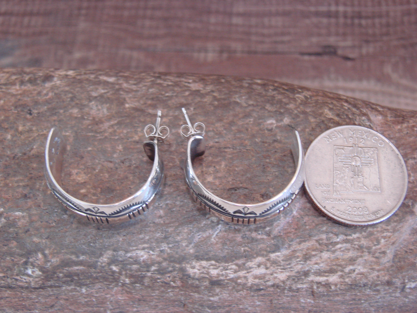Navajo Sterling Silver & 14K Gold Half Hoop Earrings Signed Bruce Morgan