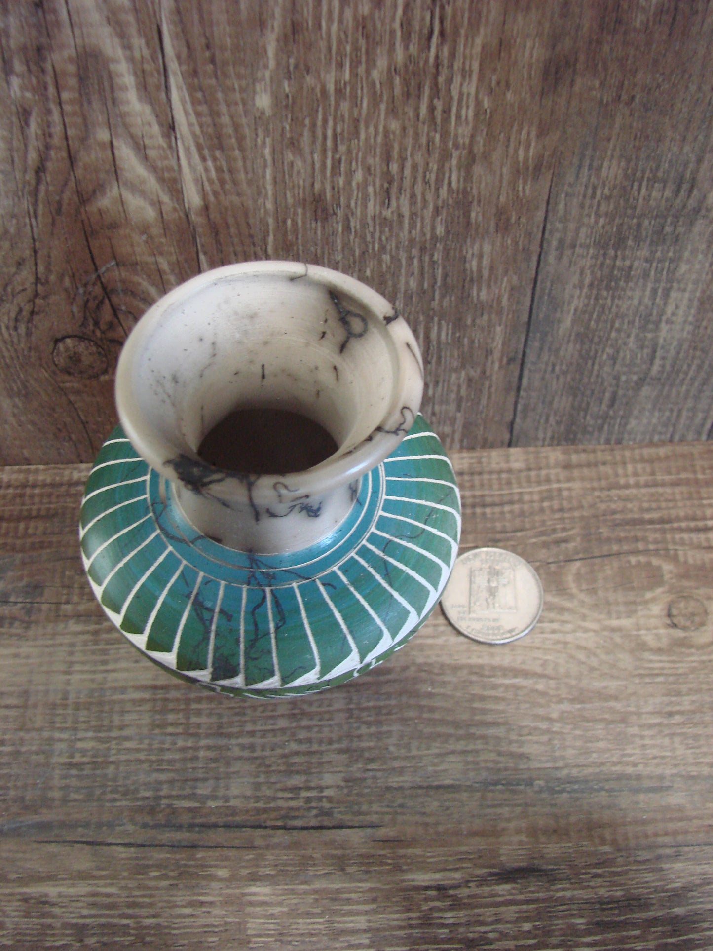 Small Native American Hand Etched Horse Hair Pottery - Benally