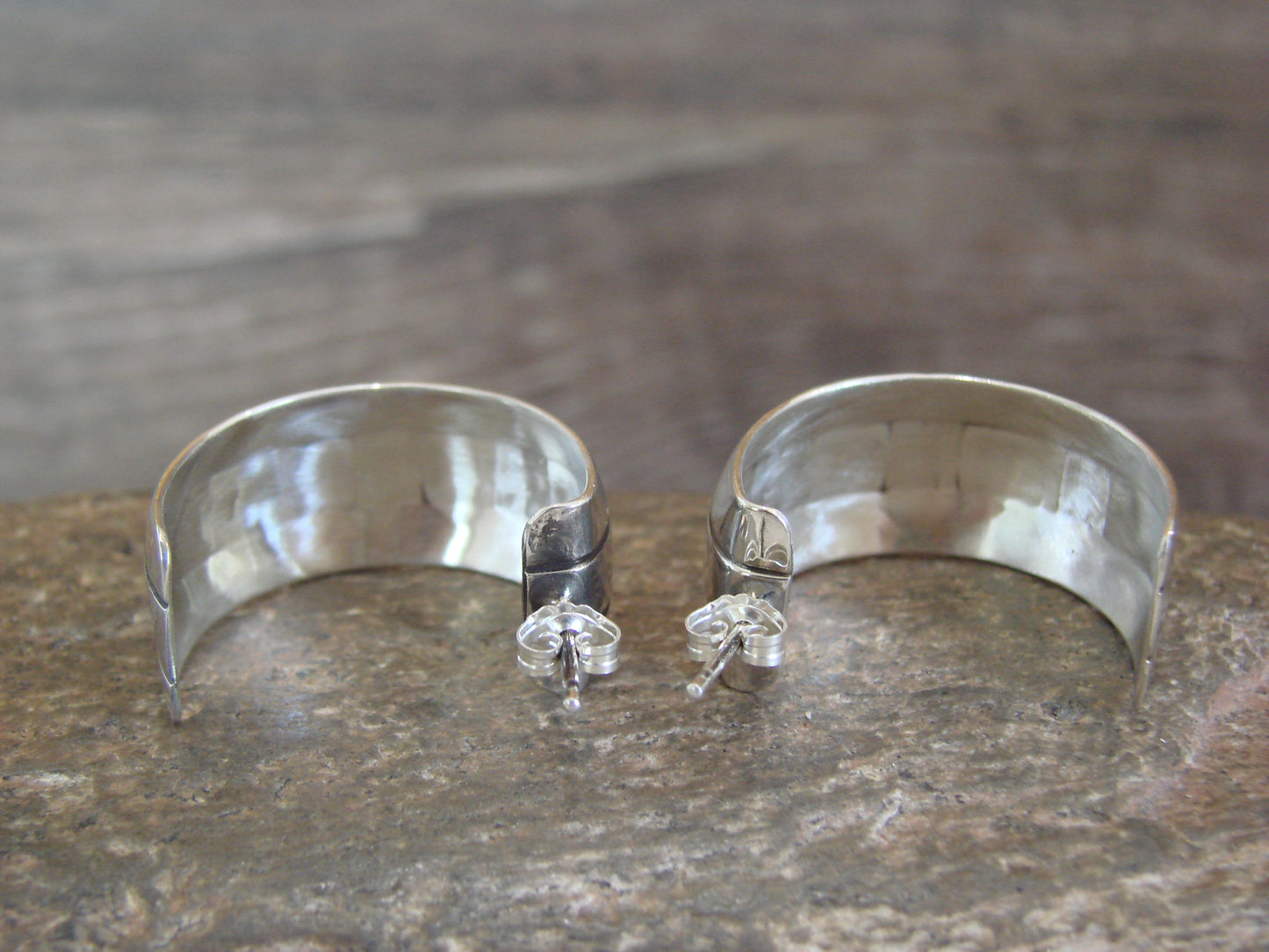 Navajo Sterling Silver & 14K Gold Half Hoop Earrings Signed Bruce Morgan
