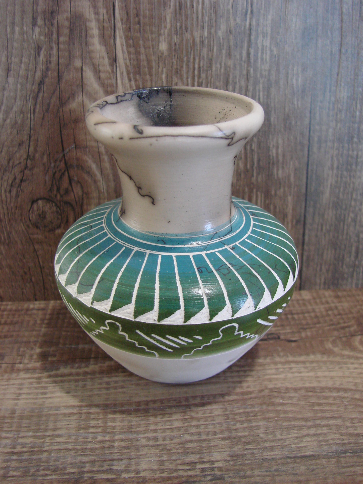 Small Native American Hand Etched Horse Hair Pottery - Benally