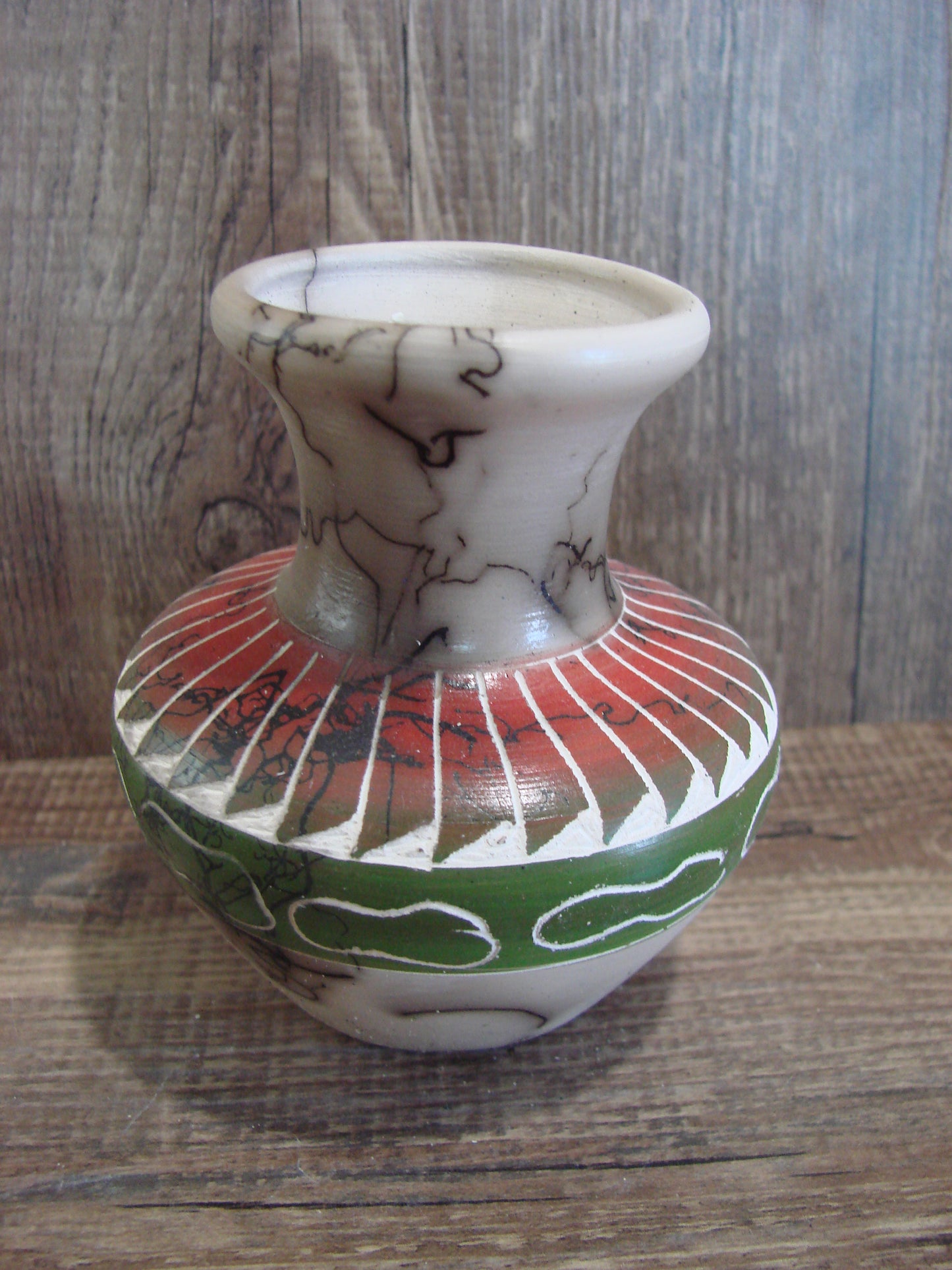 Small Native American Hand Etched Horse Hair Pottery - Benally