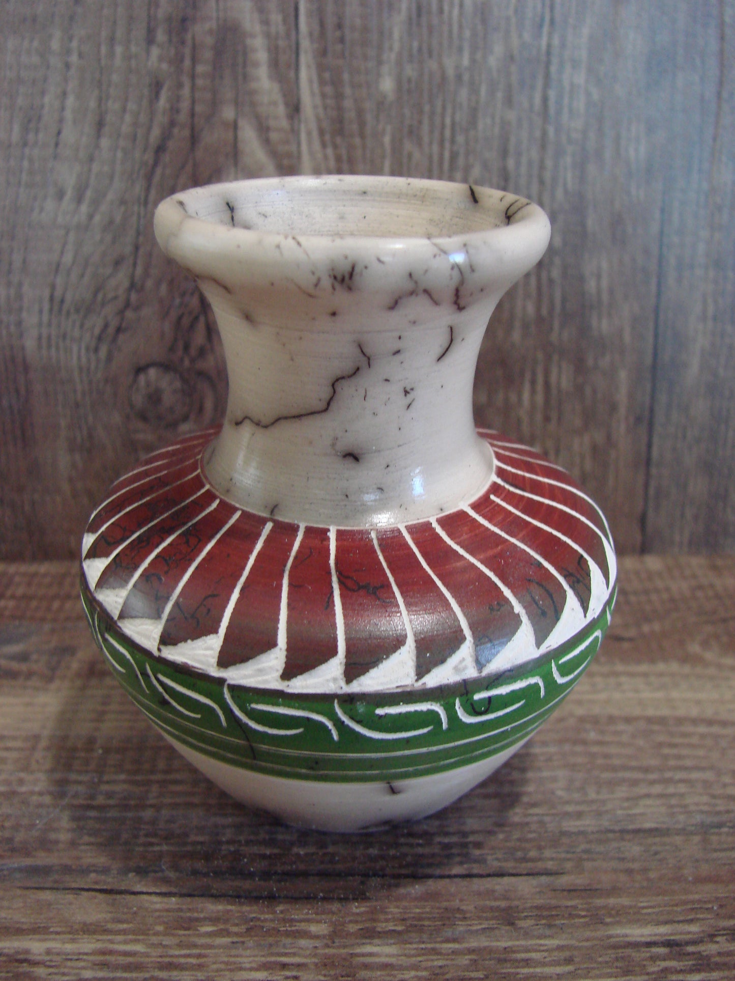 Small Native American Hand Etched Horse Hair Pottery - Benally