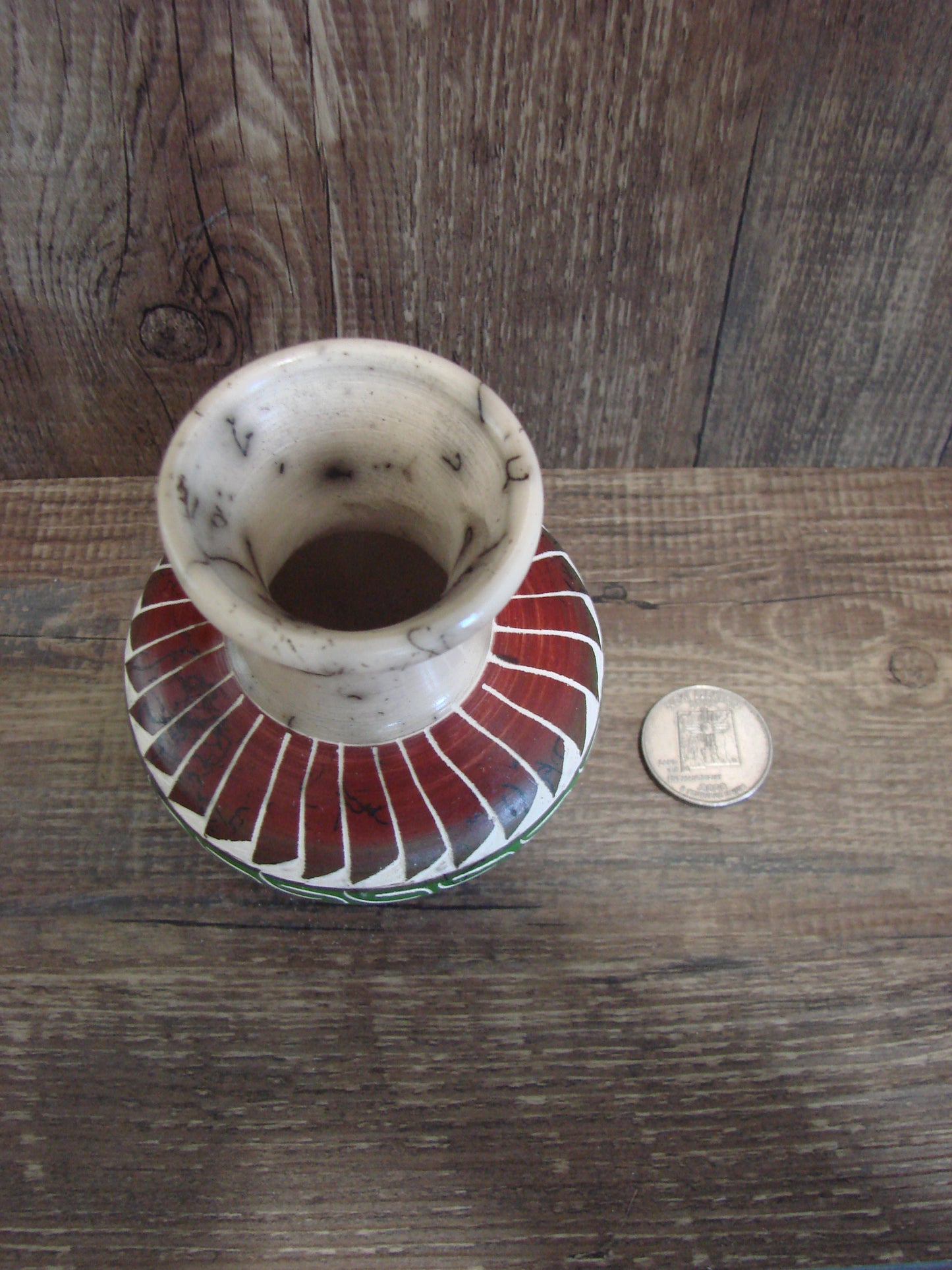 Small Native American Hand Etched Horse Hair Pottery - Benally