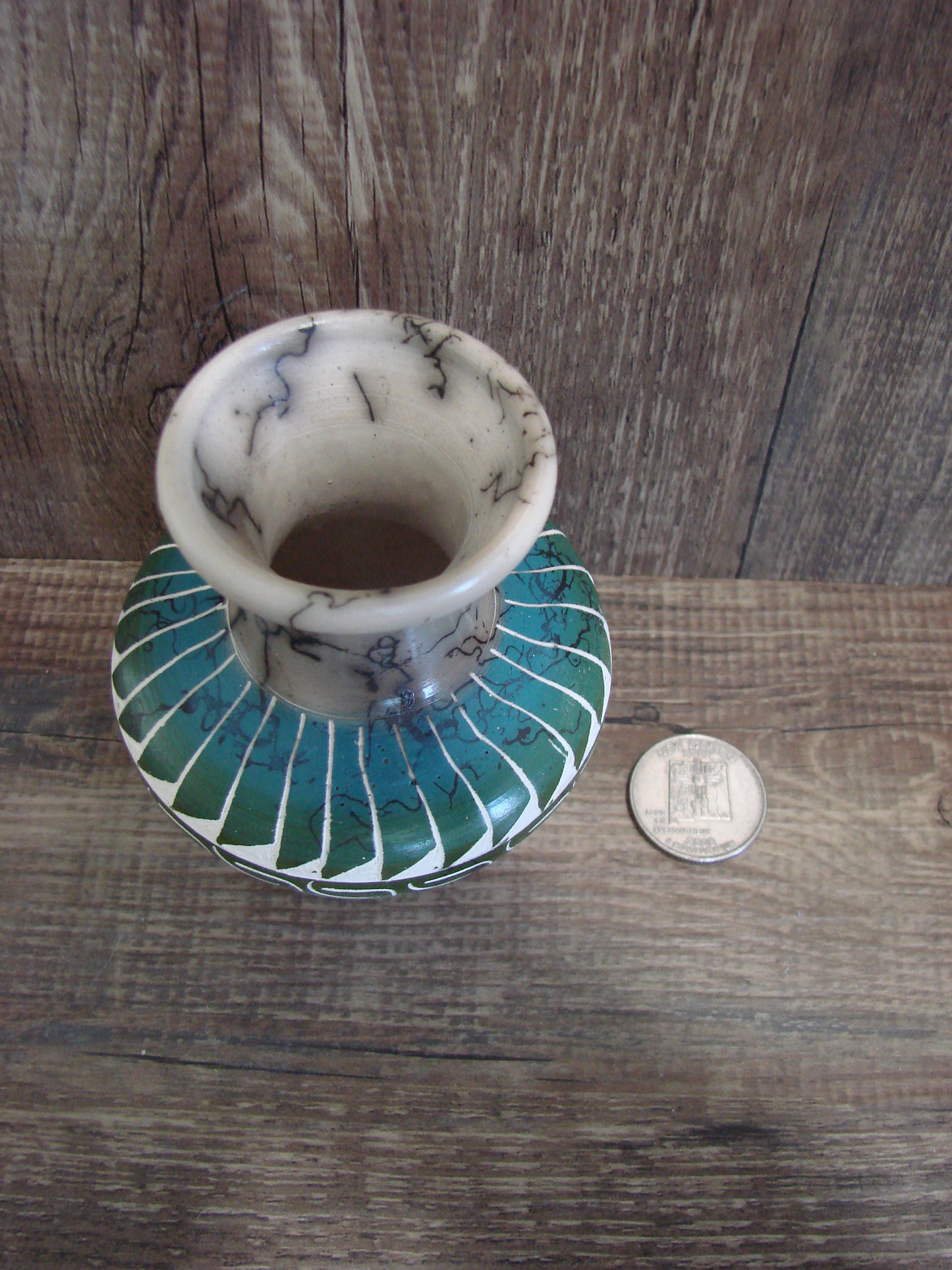 Small Native American Hand Etched Horse Hair Pottery - Benally