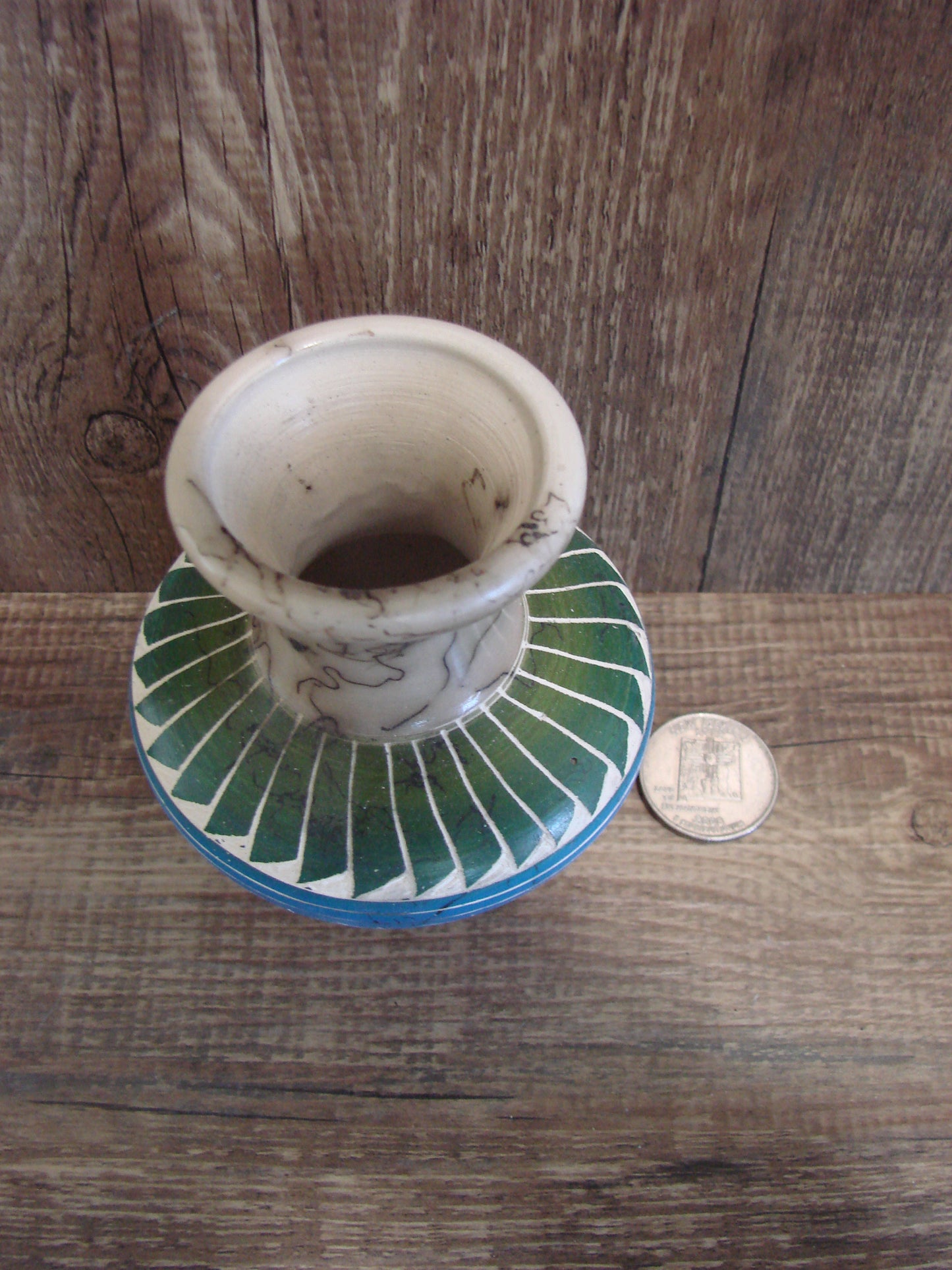 Small Native American Hand Etched Horse Hair Pottery - Benally