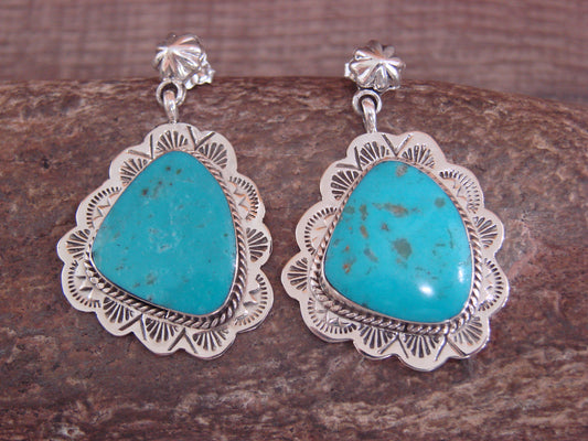 Native American Sterling Silver & Turquoise Post Dangle Earrings - Smith