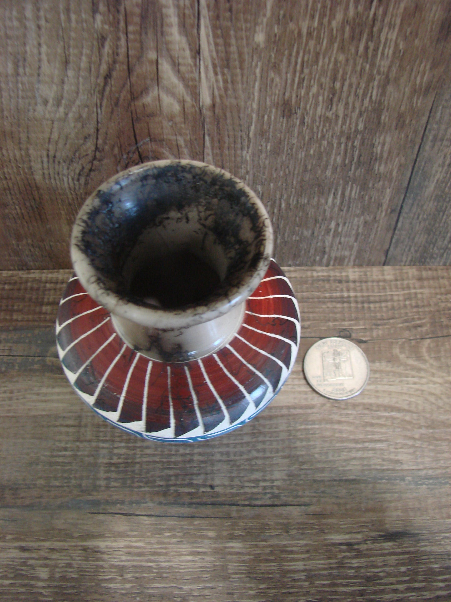 Small Native American Hand Etched Horse Hair Pottery - Benally