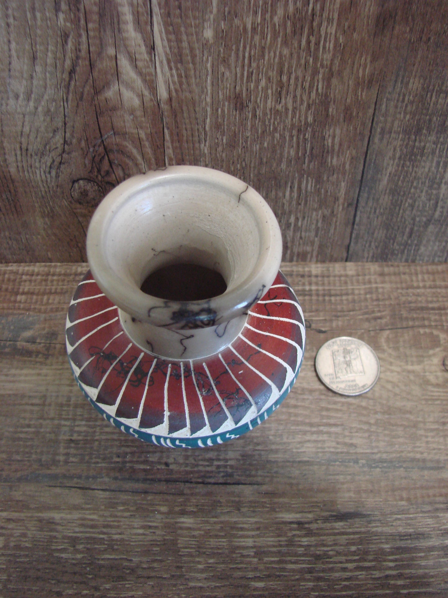 Small Native American Hand Etched Horse Hair Pottery - Benally