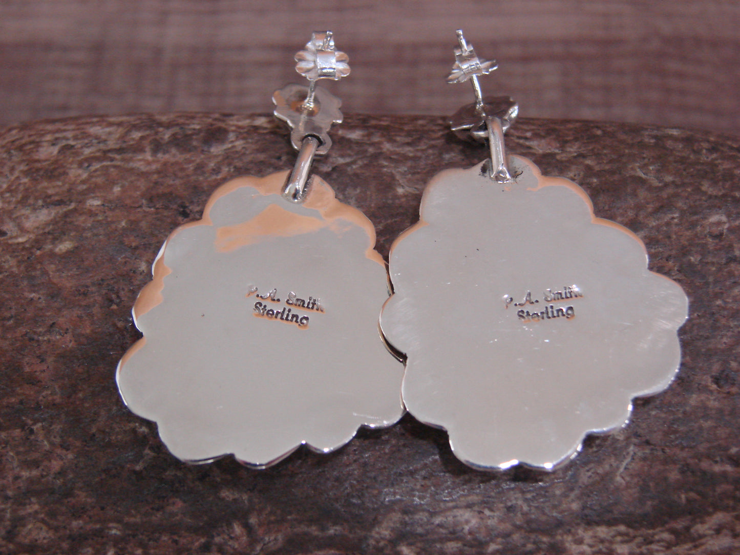 Native American Sterling Silver & Turquoise Post Dangle Earrings - Smith