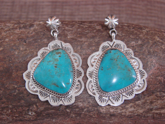 Native American Sterling Silver & Turquoise Post Dangle Earrings - Smith