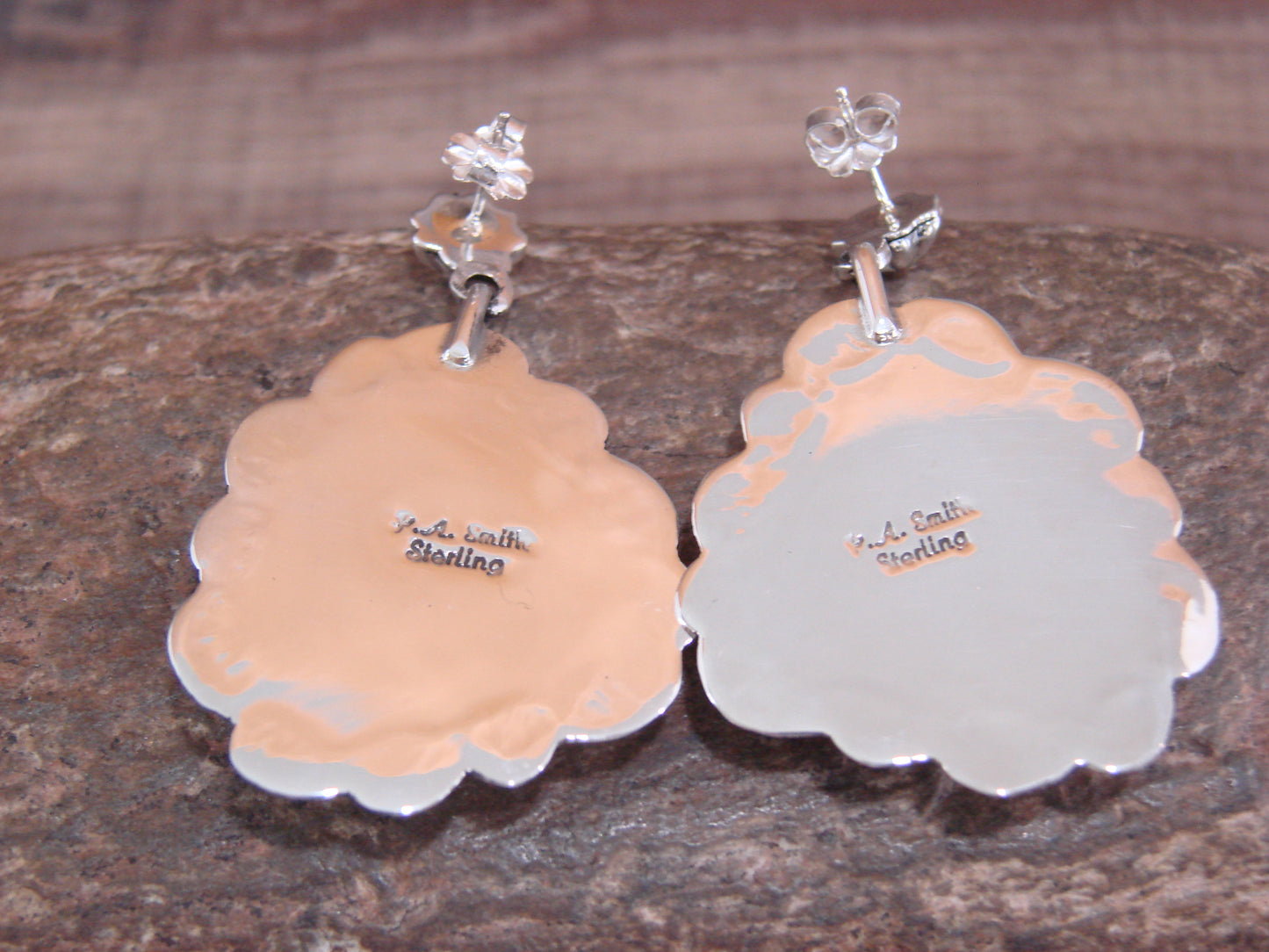 Native American Sterling Silver & Turquoise Post Dangle Earrings - Smith