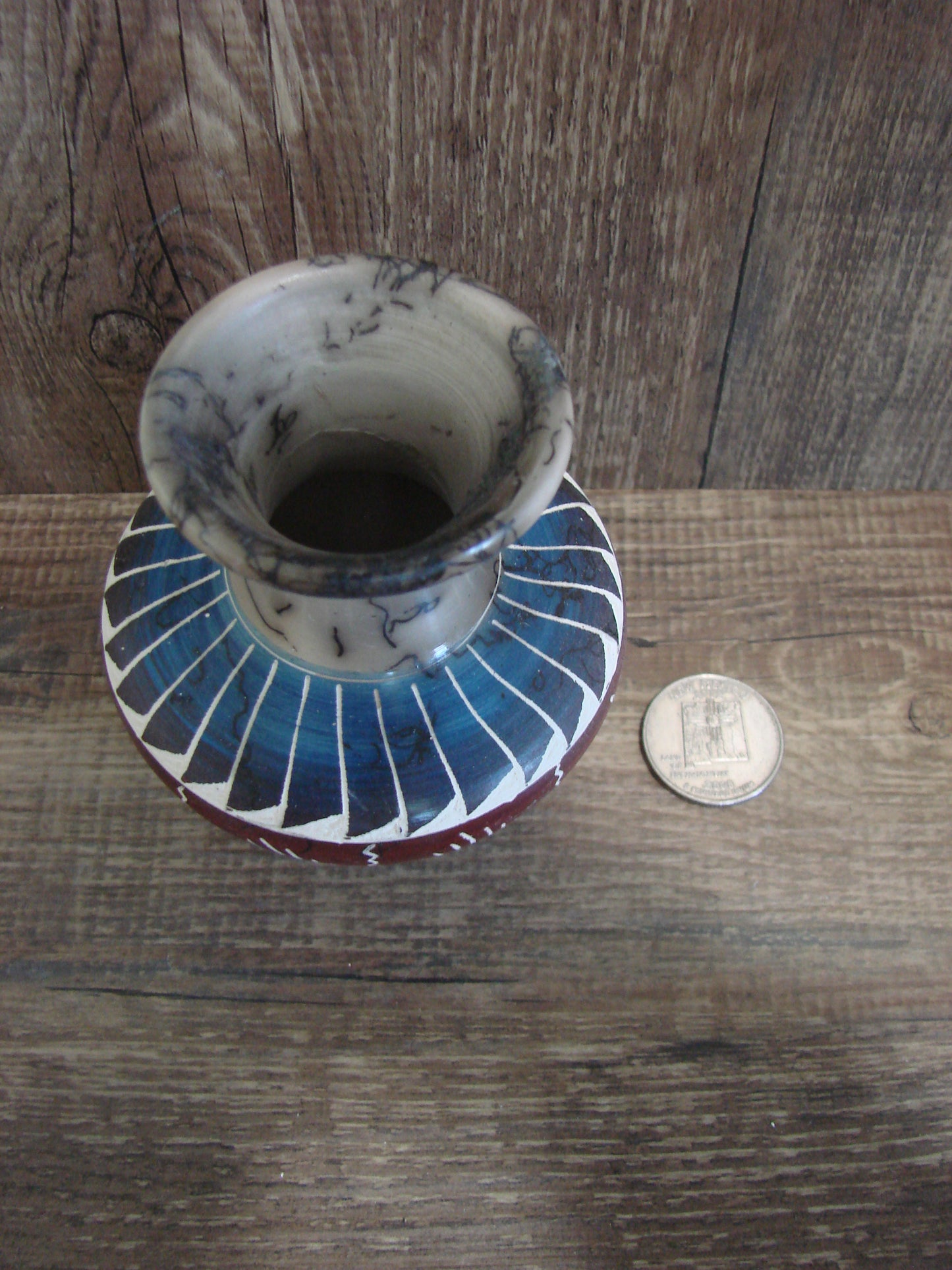 Small Native American Hand Etched Horse Hair Pottery - Benally