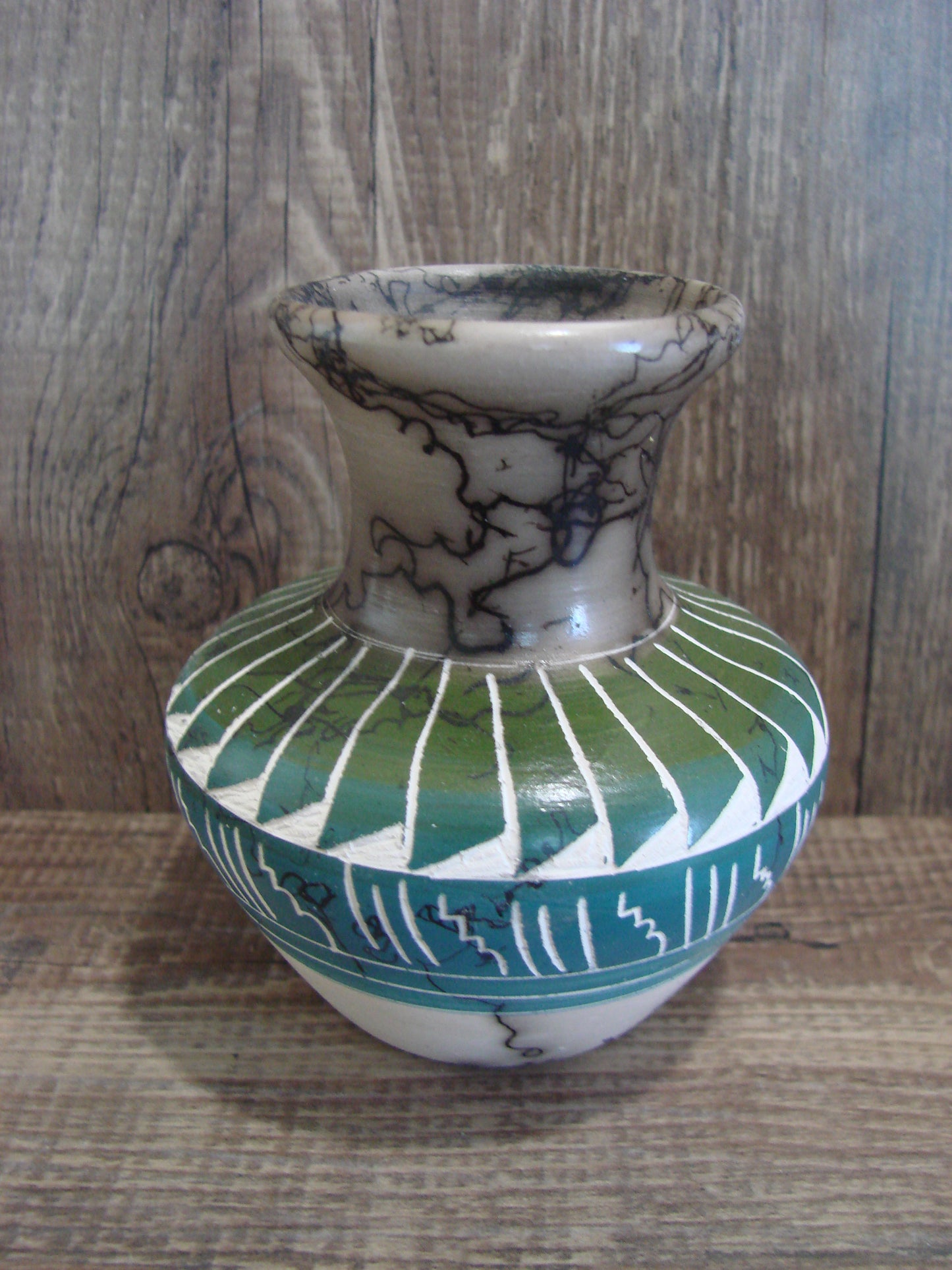 Small Native American Hand Etched Horse Hair Pottery - Benally