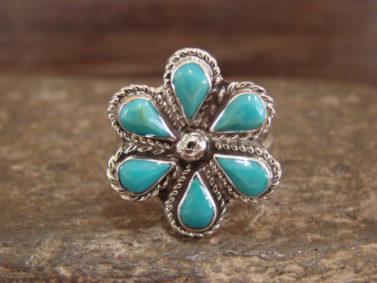 Native American Sterling Silver & Turquoise Inlay Cluster Ring - Dosedo - Size 7