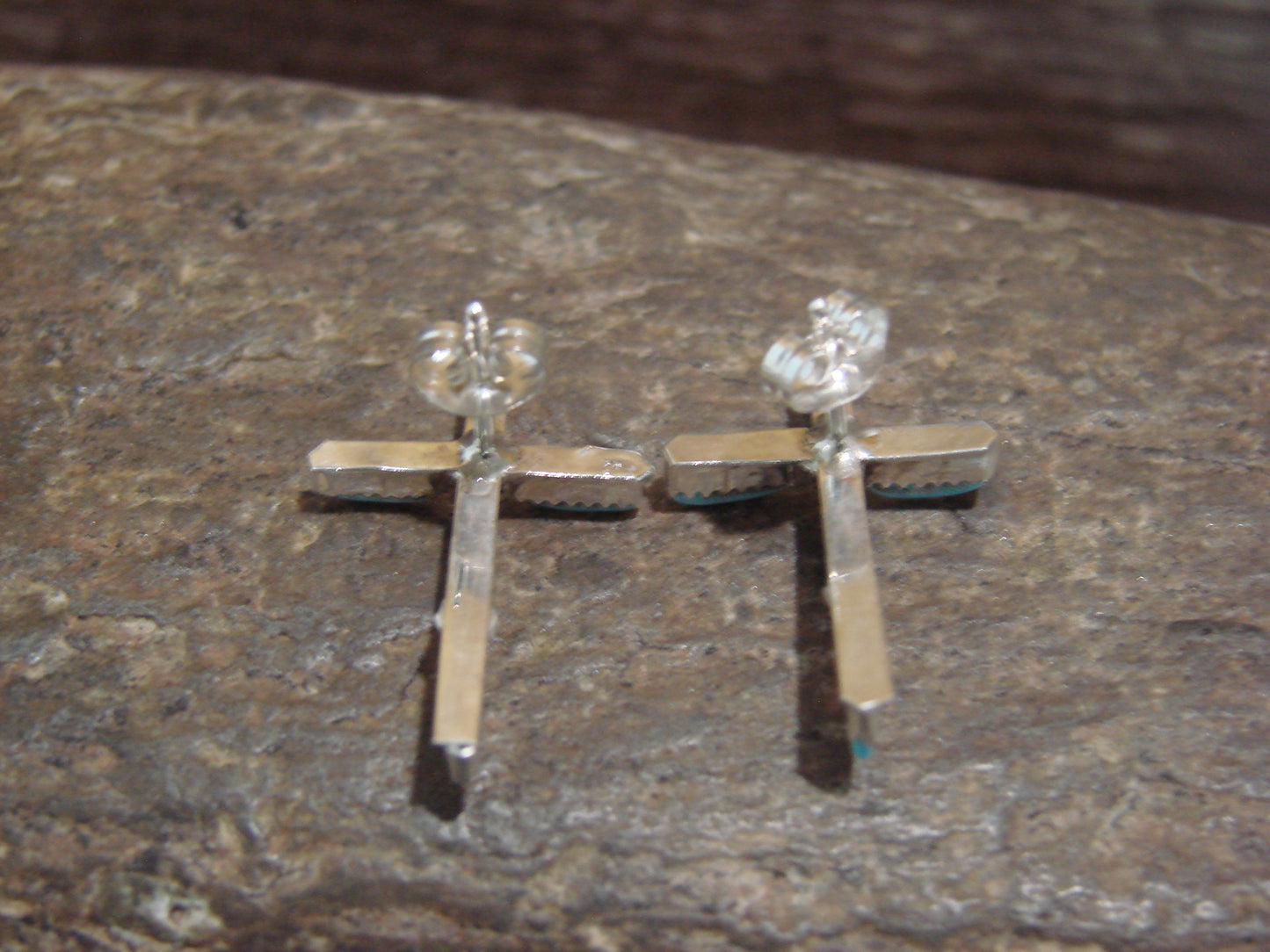 Zuni Indian Sterling Silver Turquoise Cross Post Earrings - Leekity