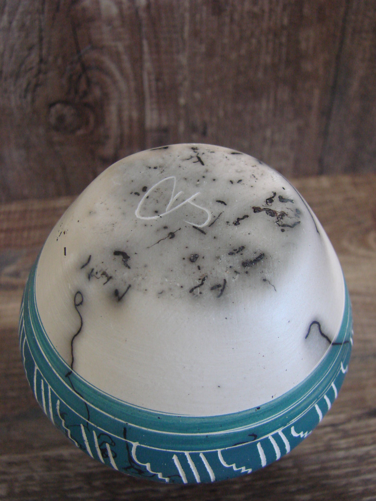 Small Native American Hand Etched Horse Hair Pottery - Benally