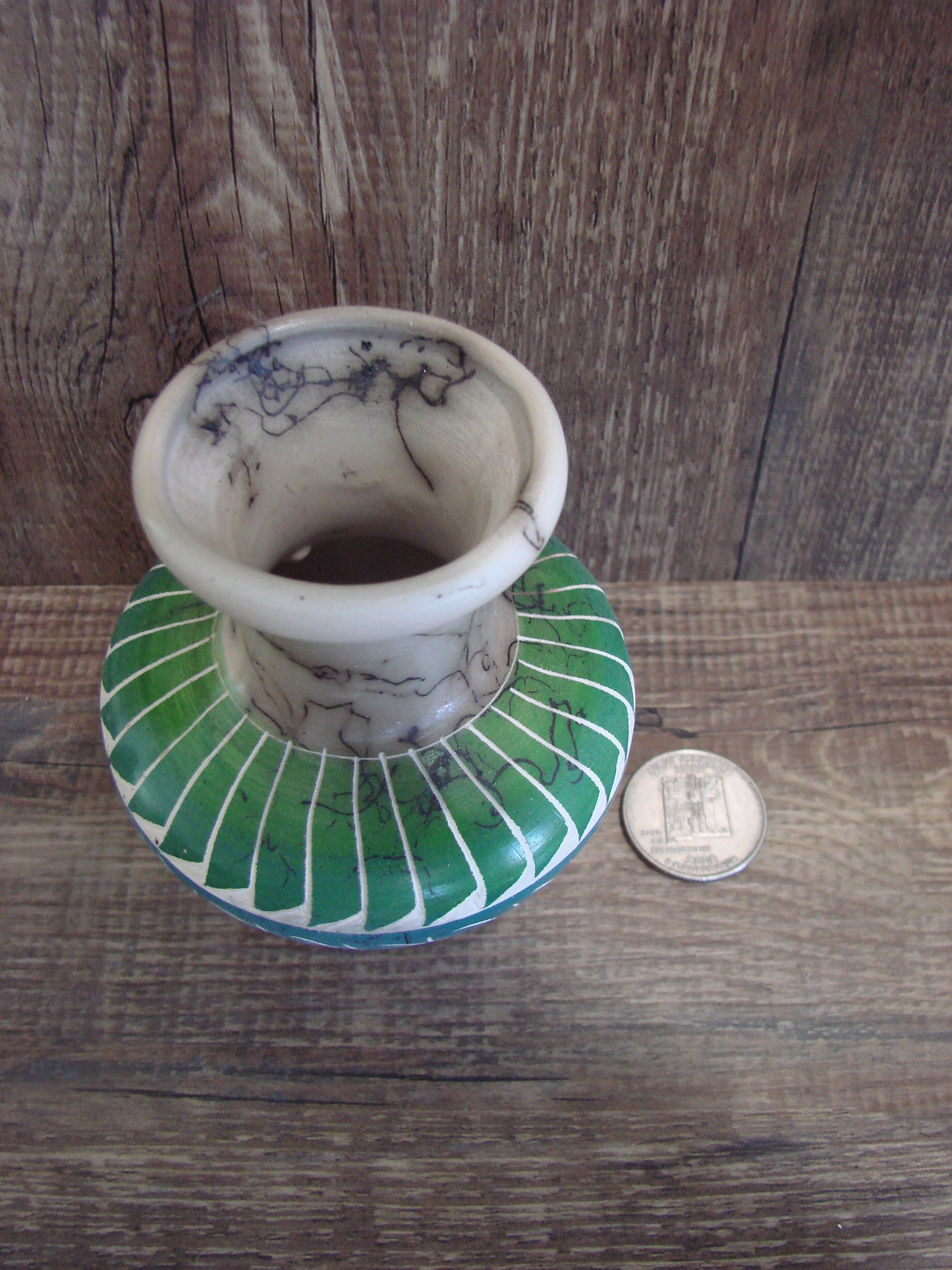 Small Native American Hand Etched Horse Hair Pottery - Benally