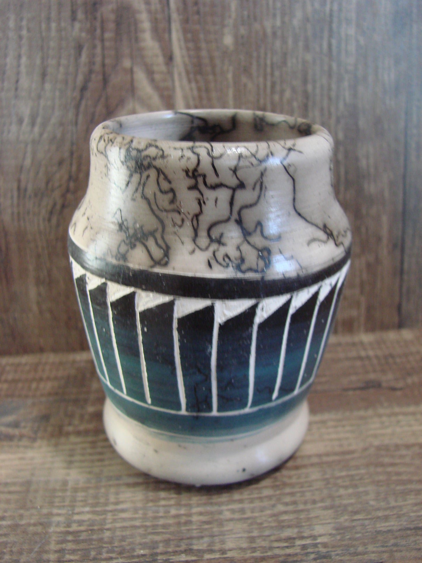 Small Native American Hand Etched Horse Hair Pottery - Benally