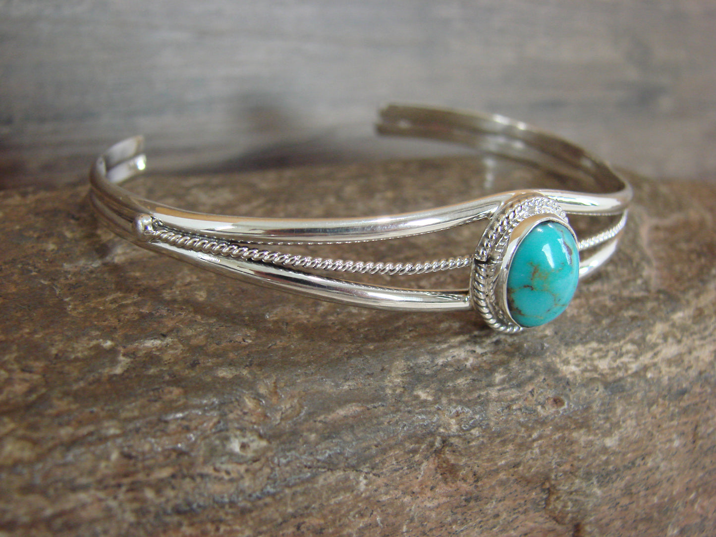 Native American Sterling Silver & Turquoise Bracelet by Saunders