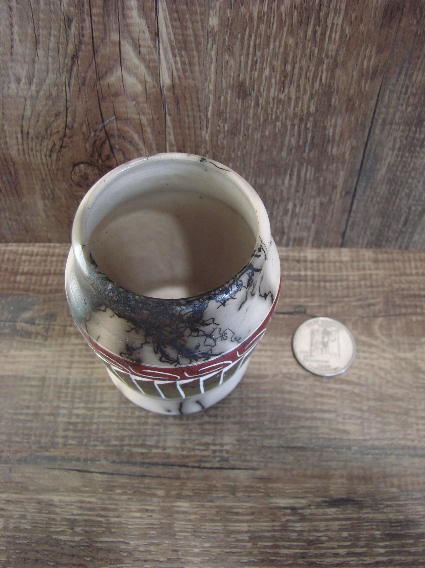 Small Native American Hand Etched Horse Hair Pottery - Benally