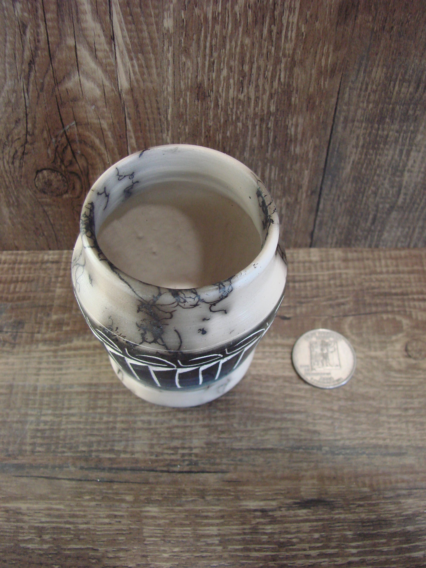 Small Native American Hand Etched Horse Hair Pottery - Benally