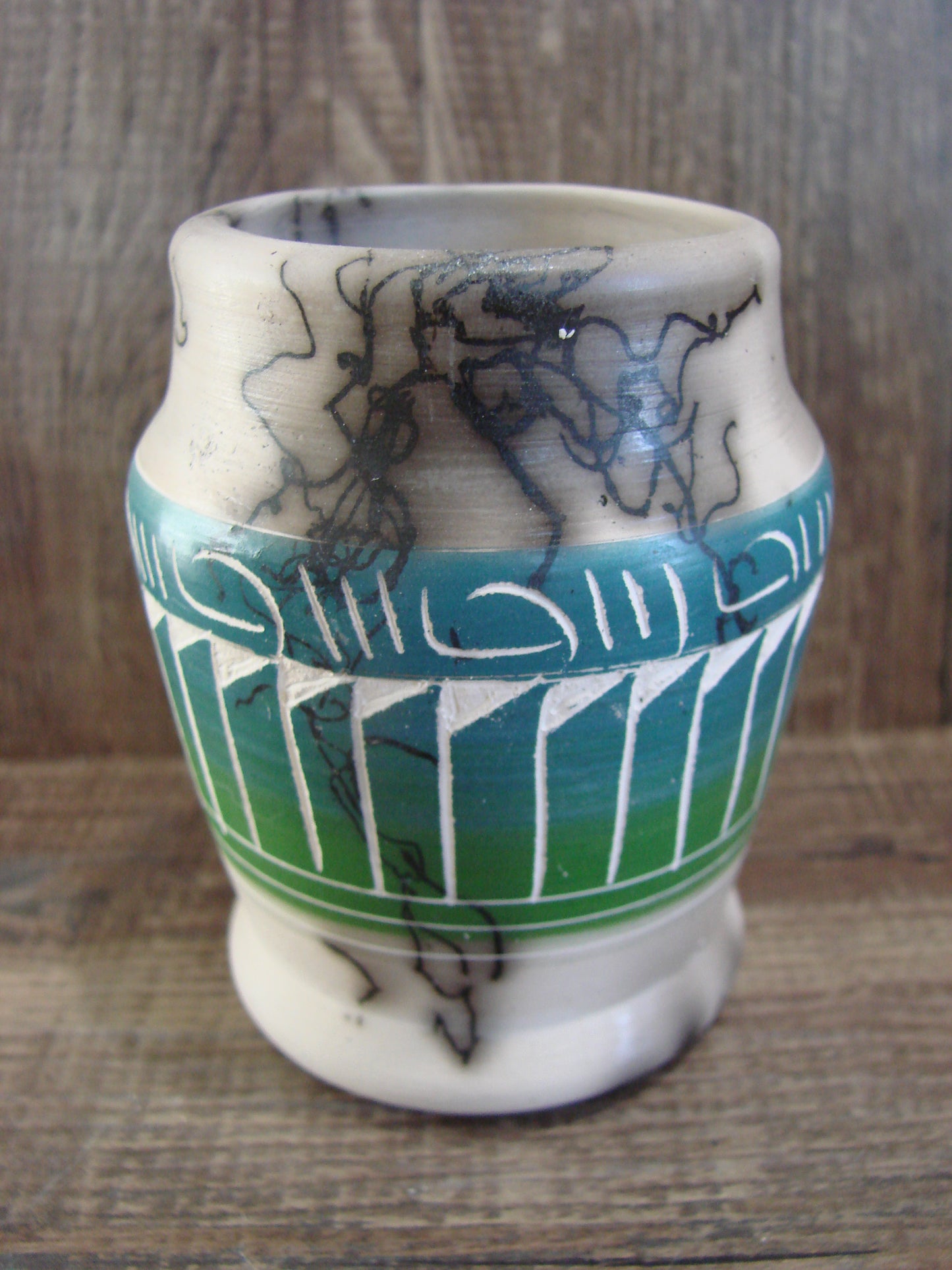 Small Native American Hand Etched Horse Hair Pottery - Benally
