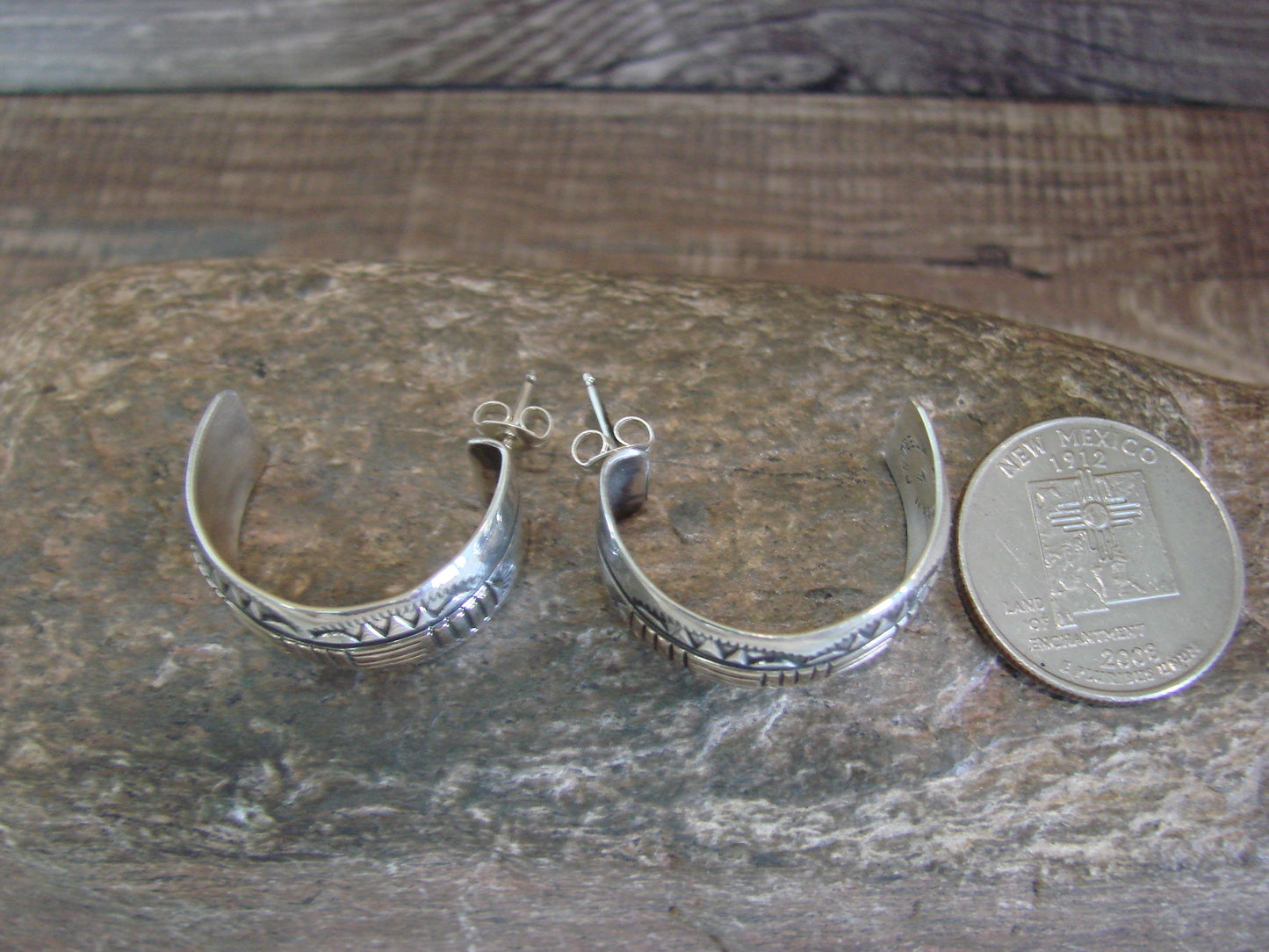 Navajo Sterling Silver & 14K Gold Half Hoop Earrings Signed Bruce Morgan
