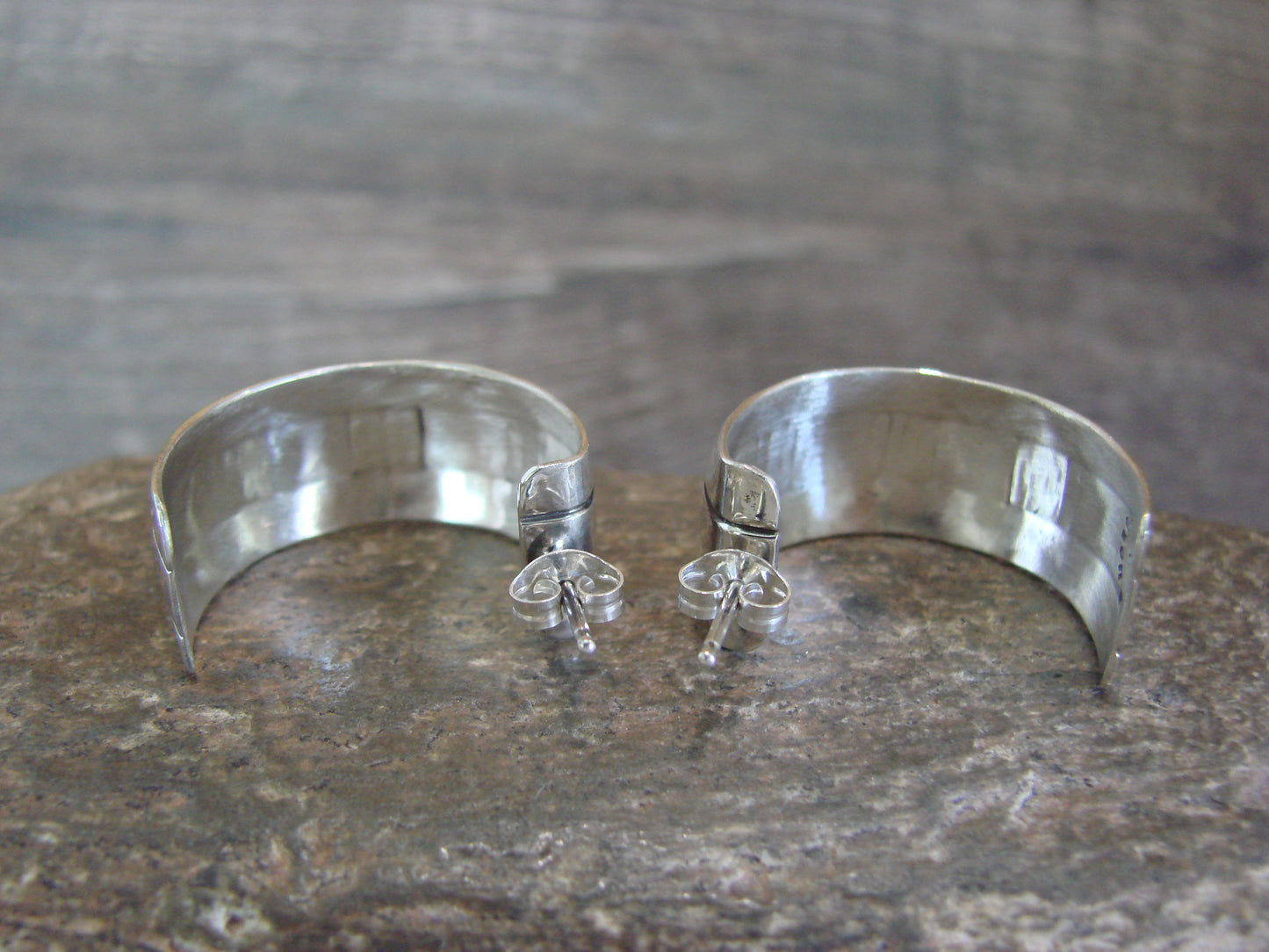 Navajo Sterling Silver & 14K Gold Half Hoop Earrings Signed Bruce Morgan
