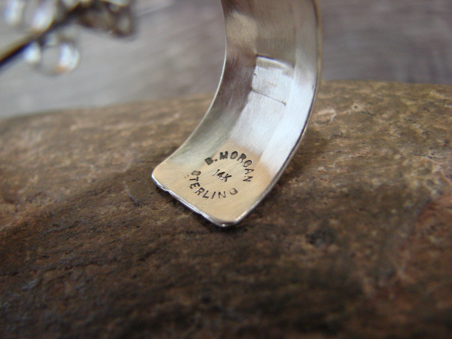 Navajo Sterling Silver & 14K Gold Half Hoop Earrings Signed Bruce Morgan
