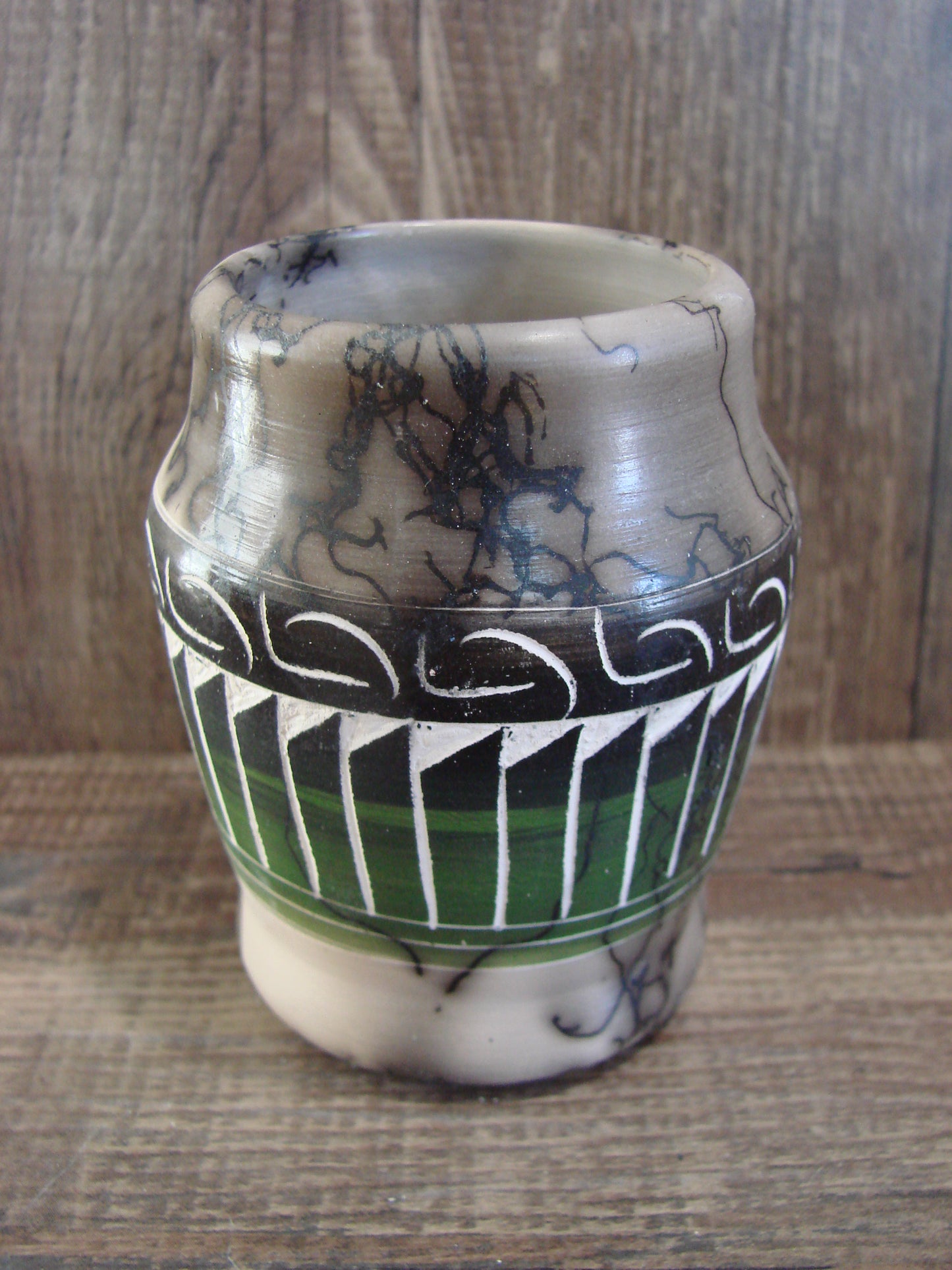 Small Native American Hand Etched Horse Hair Pottery - Benally