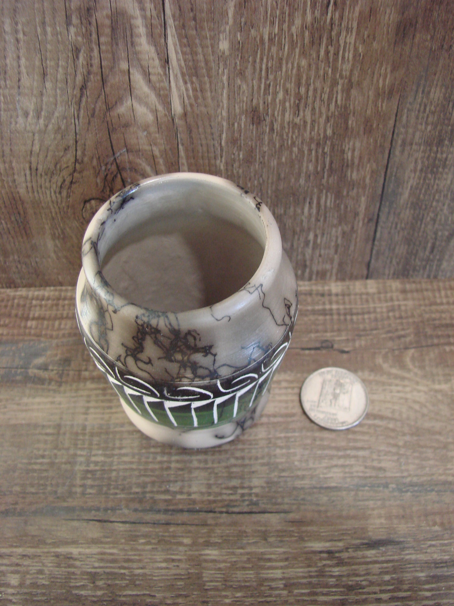 Small Native American Hand Etched Horse Hair Pottery - Benally