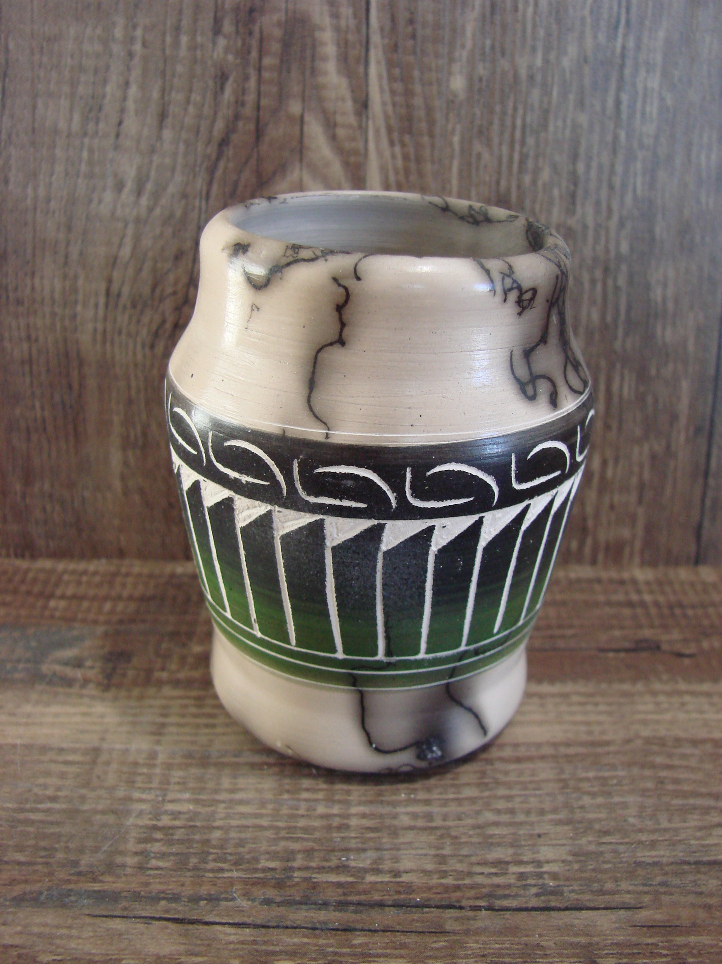 Small Native American Hand Etched Horse Hair Pottery - Benally