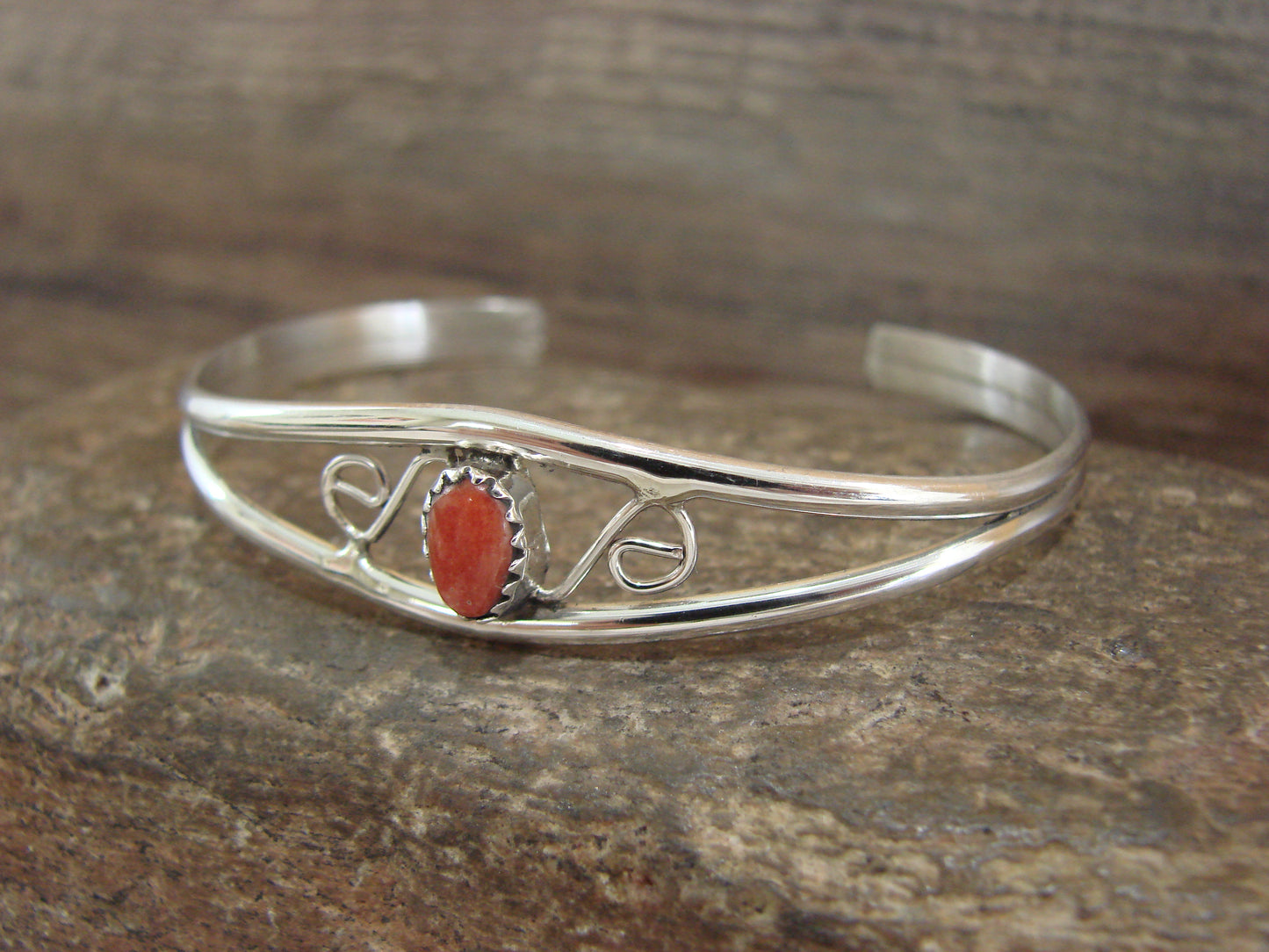 Native American Sterling Silver & Coral Bracelet by Lincoln