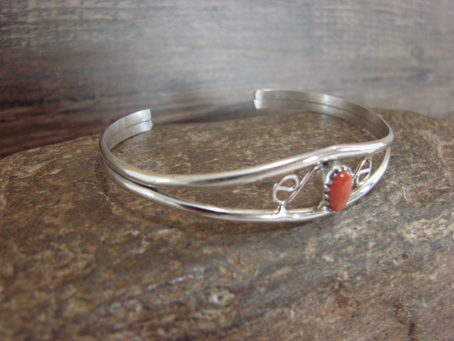 Native American Sterling Silver & Coral Bracelet by Lincoln