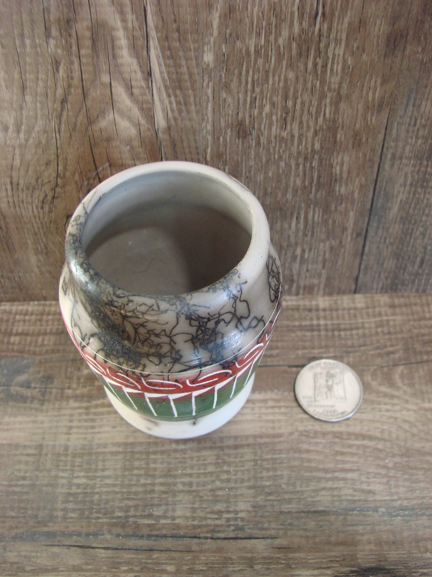 Small Native American Hand Etched Horse Hair Pottery - Benally