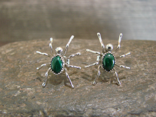 Navajo Indian Sterling Silver & Malachite Spider Post Earrings - Garfield