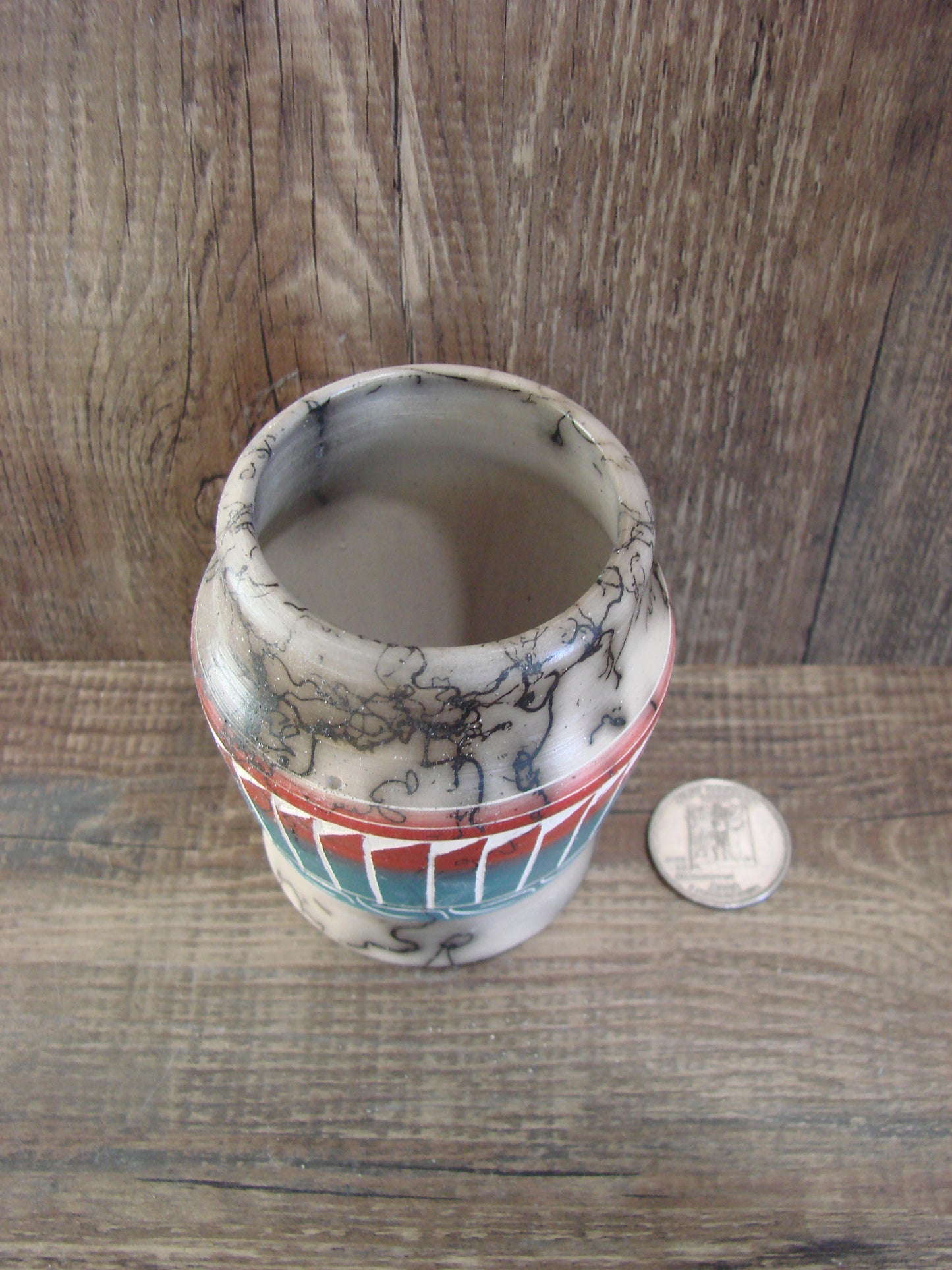 Small Native American Hand Etched Horse Hair Pottery - Benally