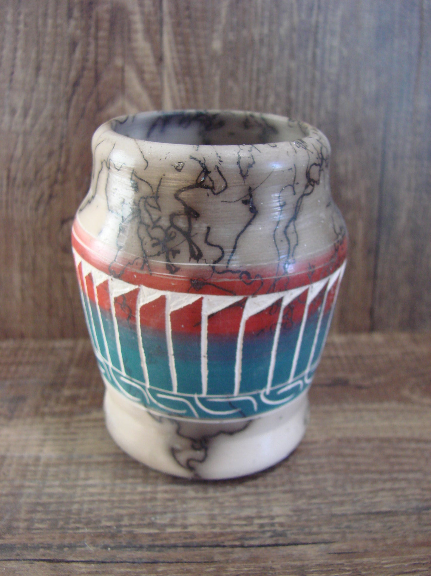 Small Native American Hand Etched Horse Hair Pottery - Benally