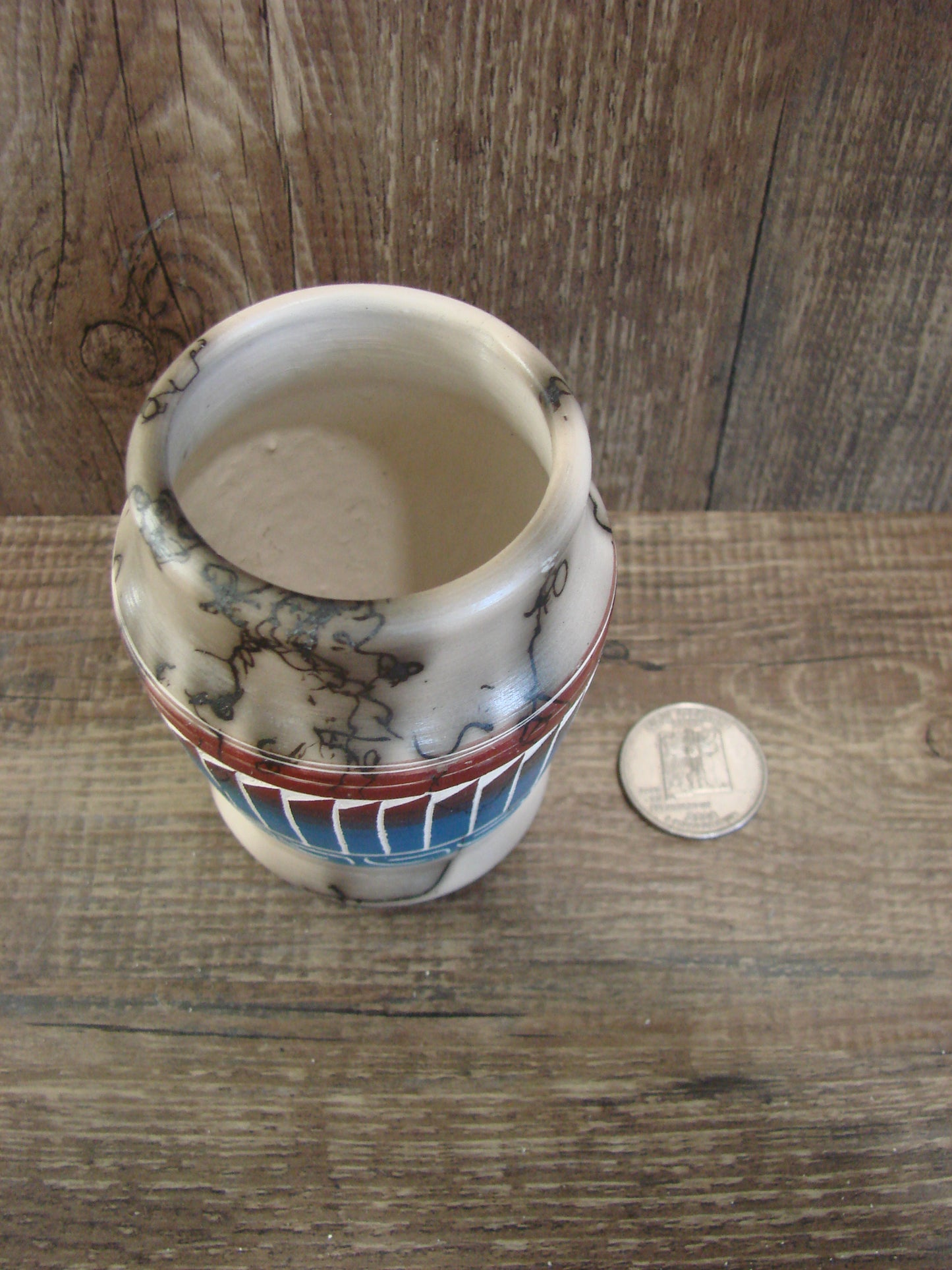 Small Native American Hand Etched Horse Hair Pottery - Benally