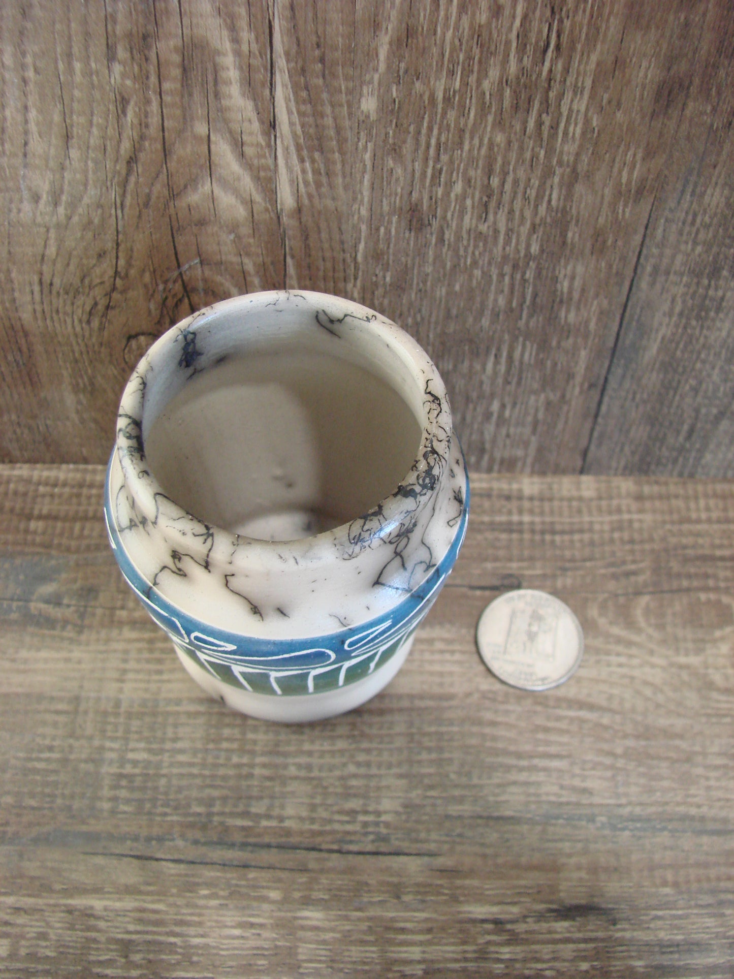 Small Native American Hand Etched Horse Hair Pottery - Benally