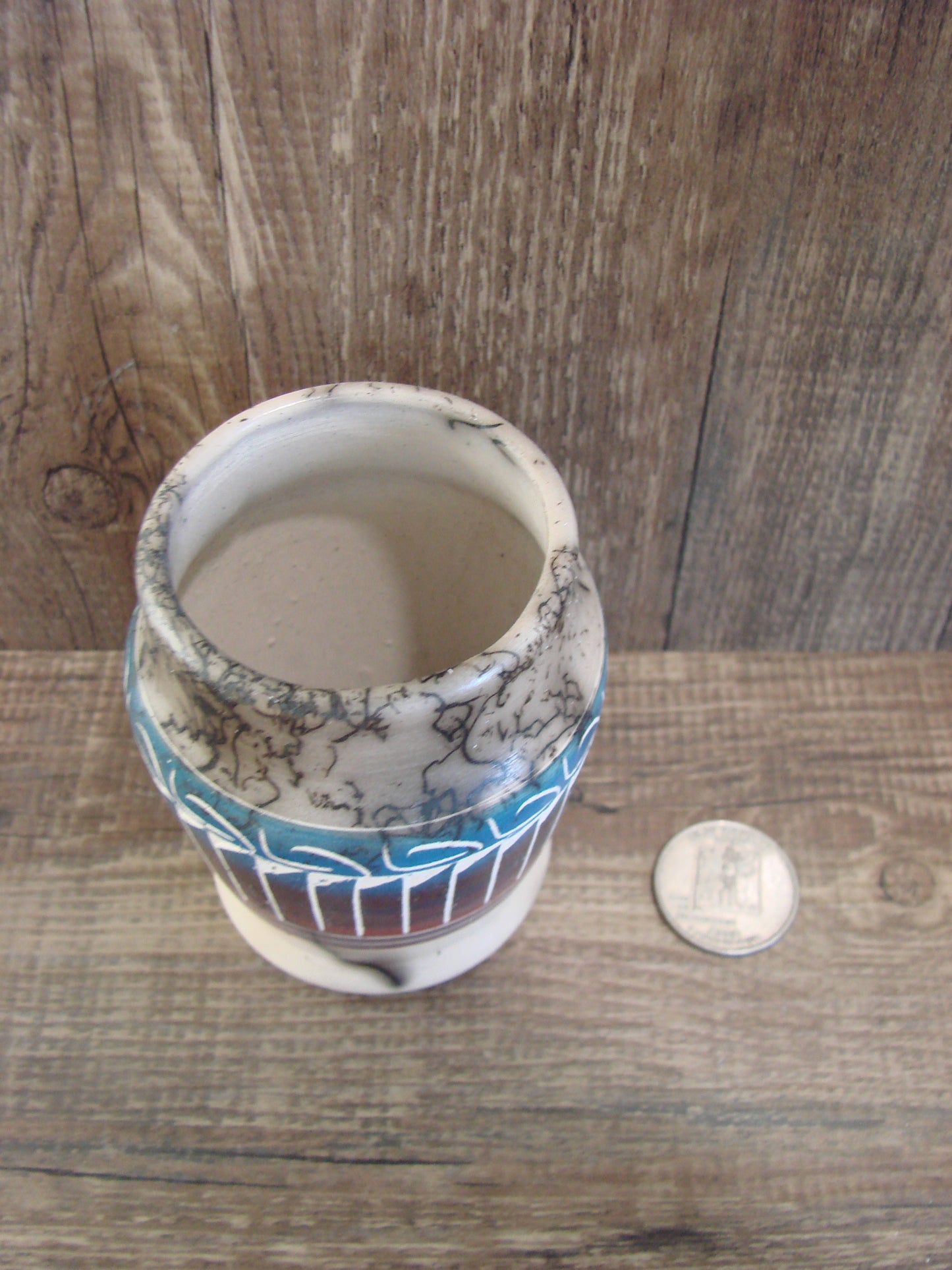 Small Native American Hand Etched Horse Hair Pottery - Benally