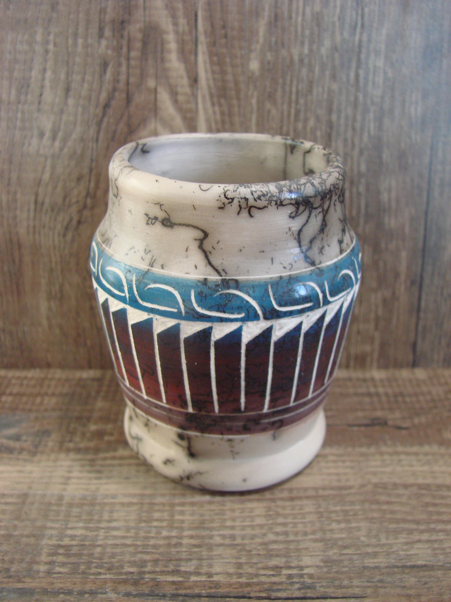 Small Native American Hand Etched Horse Hair Pottery - Benally