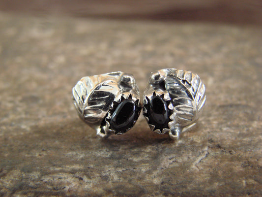 Native American Sterling Silver & Onyx Feather Post Earrings by Joe