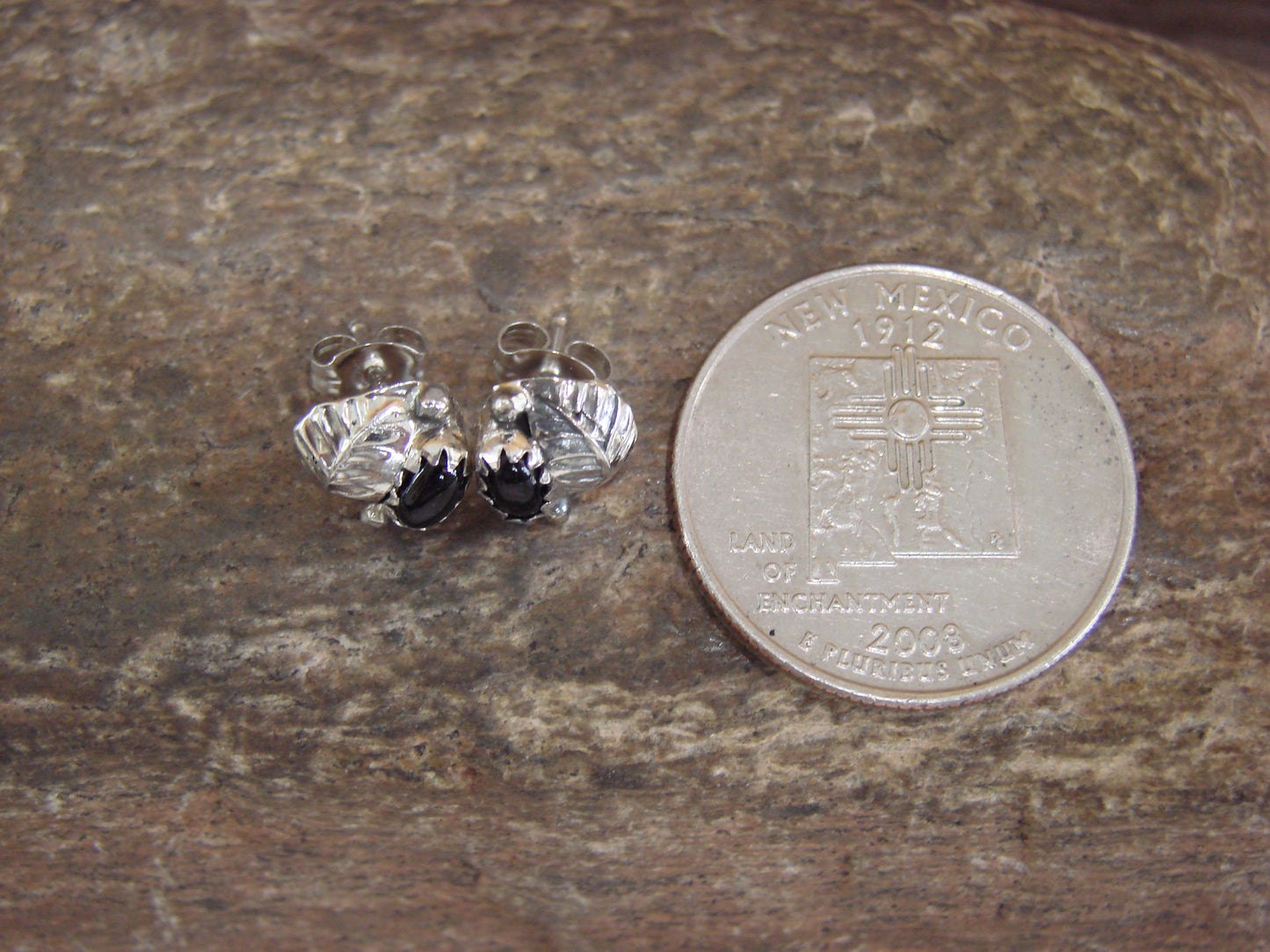 Native American Sterling Silver & Onyx Feather Post Earrings by Joe