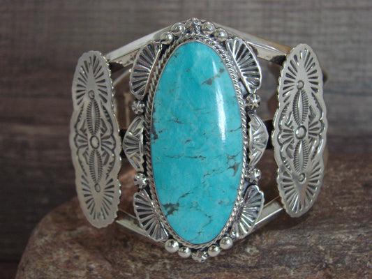 Navajo Indian Sterling Silver & Turquoise Bracelet by Michael Yazzie