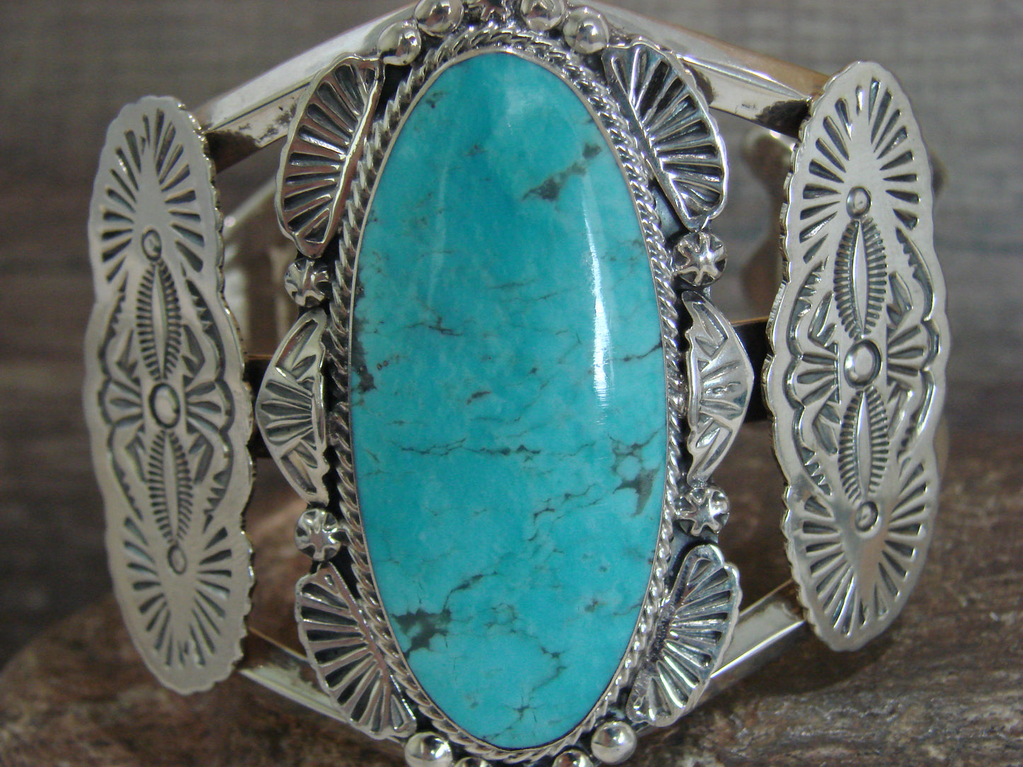 Navajo Indian Sterling Silver & Turquoise Bracelet by Michael Yazzie